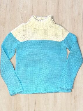 GAP 50% Wool Chunky Knit Turtleneck Sweater Blue Cream Women’s L